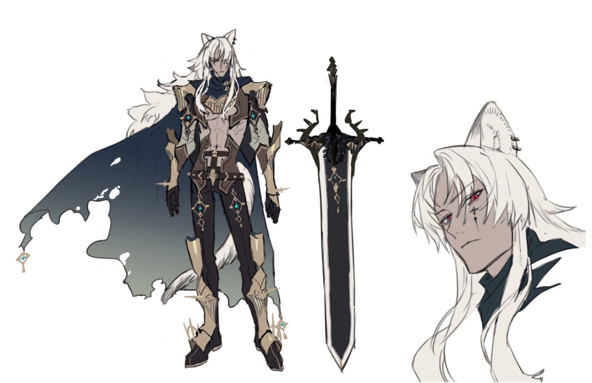 1boy, animal_ears, armor, atelier_(series), atelier_resleriana, black_gloves, black_pants, blue_cape