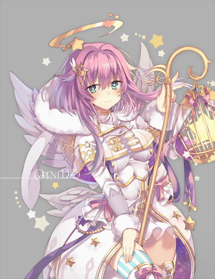 1girl, angel, angel_wings, asymmetrical_legwear, birdcage, boots, cage, capelet