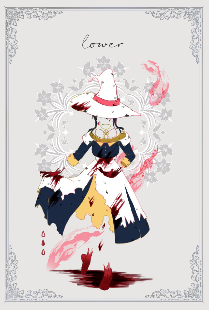 1girl, black_dress, black_hair, blood, blood_on_clothes, blood_on_face, blood_on_feet, blood_on_hands