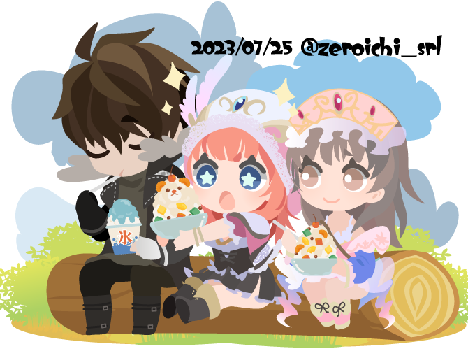 01_(zeroichi_srl), 1boy, 2girls, :o, animal-themed_food, atelier_(series), atelier_totori, blue_eyes