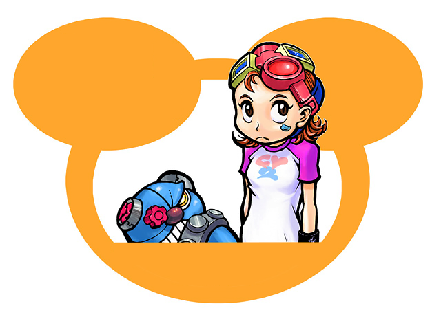 arms_at_sides, brown_eyes, brown_hair, clothes_writing, emi_(fighting_vipers), fighting_vipers, frown, goggles, goggles_on_head, headgear, hn93393810, looking_to_the_side, multicolored_shirt, sega, short_hair, solo, solo_focus, sticker_on_face, stuffed_animal, stuffed_toy, teddy_bear