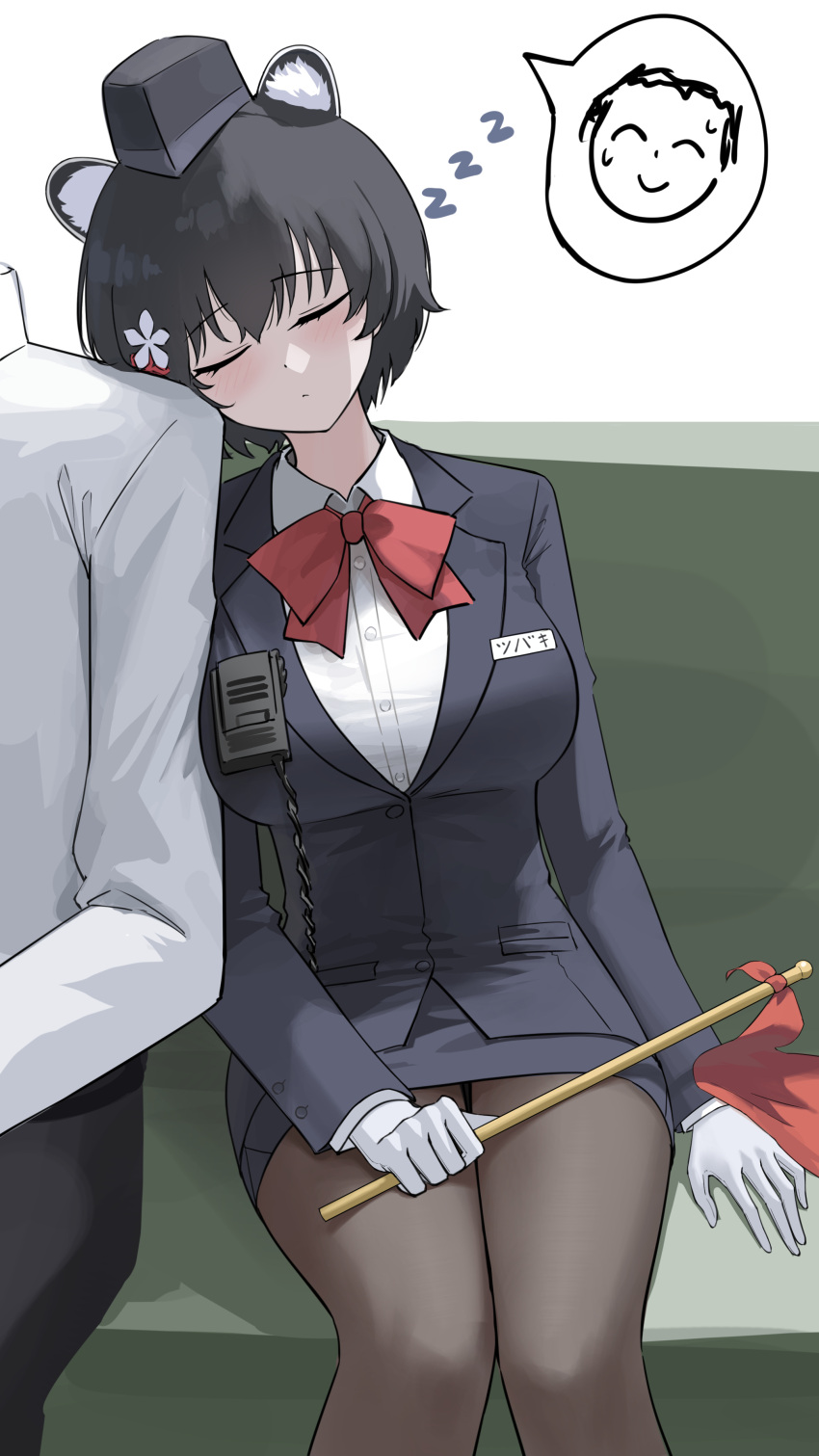 1boy, 1girl, absurdres, animal_ears, black_hair, black_hat, black_jacket, black_pants