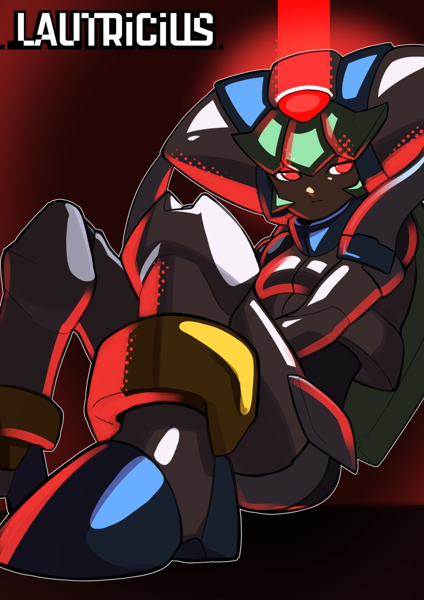 1girl, armor, artist_name, dark_background, forehead_jewel, glowing, glowing_eyes, green_hair