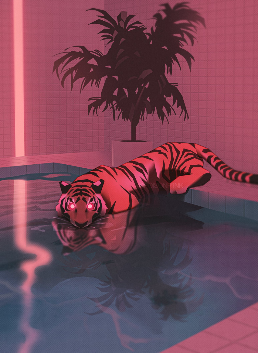 animal_focus, colored_sclera, commentary, english_commentary, glowing, glowing_eyes, highres, in_water
