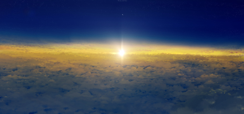 artist_name, clouds, cloudy_sky, evening, highres, iriza_katou, night, night_sky, no_humans, original, outdoors, scenery, sky, sun, sunset