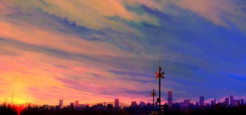 artist_name, building, city, cityscape, clouds, cloudy_sky, highres, iriza_katou