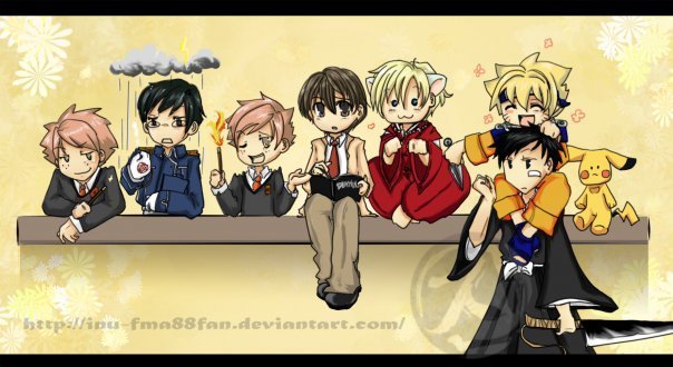 bleach, cloud, clouds, cosplay, crossover, death_note, fred_weasley, fujioka_haruhi