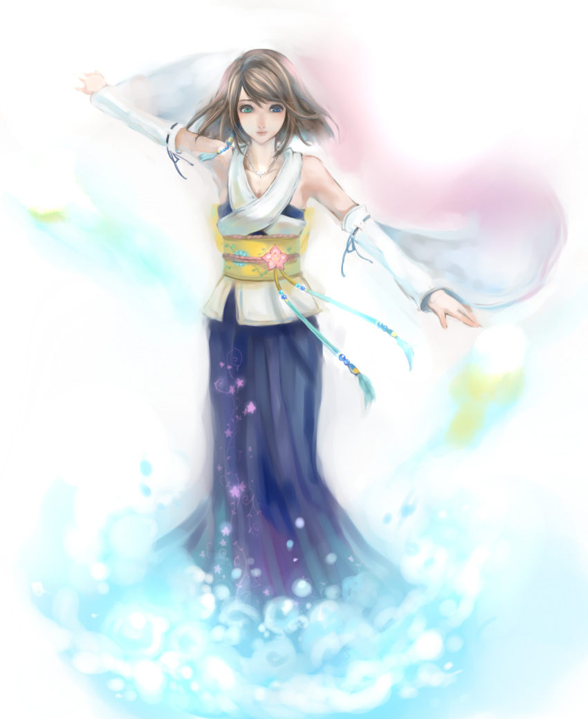 blue_eyes, brown_hair, detached_sleeves, female, final_fantasy, final_fantasy_x, green_eyes, habbitrot