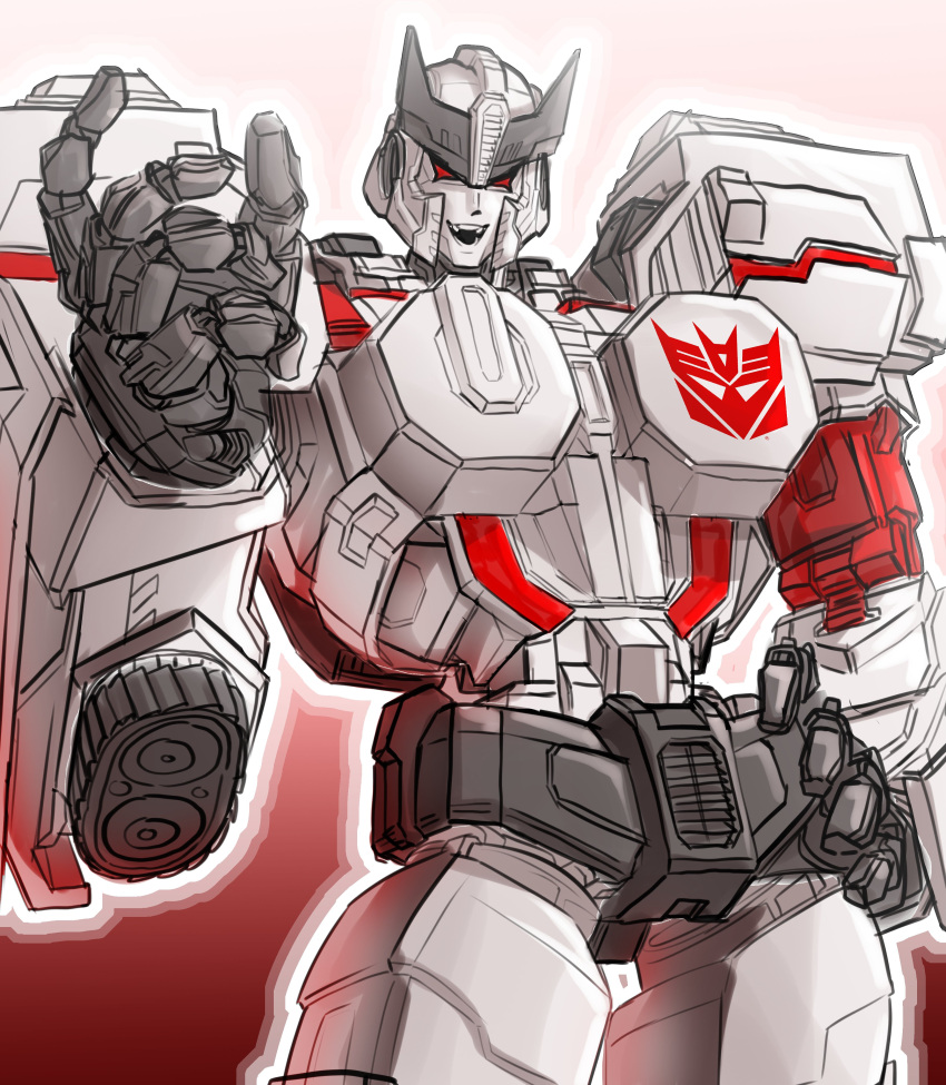 1girl, absurdres, breasts, colored_skin, decepticon, grey_skin, hand_on_own_hip, helmet