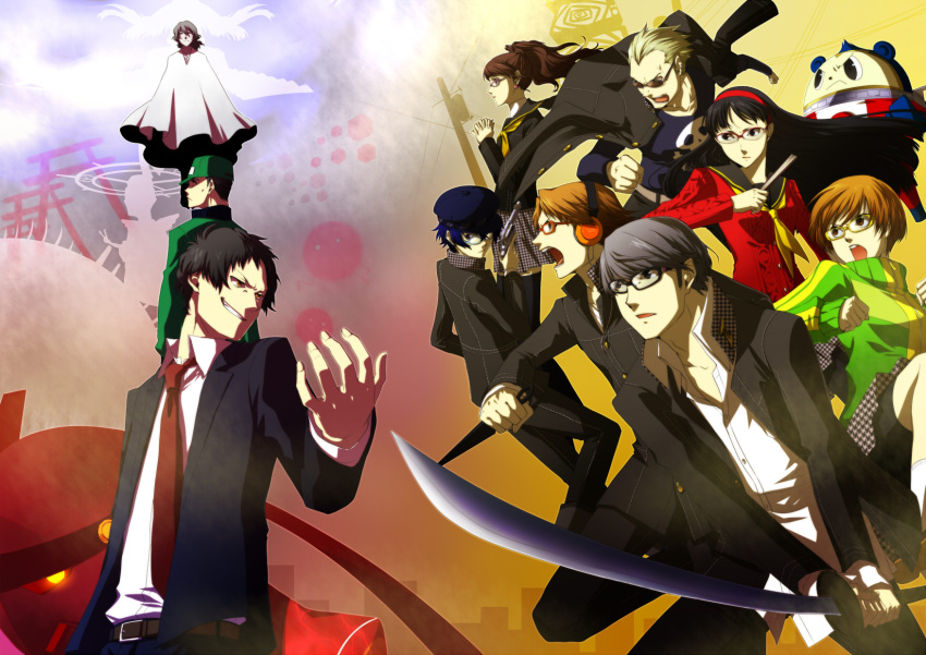 adachi_tooru, amagi_yukiko, ameno_sagiri, bad_id, bike_shorts, black_hair, black_legwear, black_thighhighs