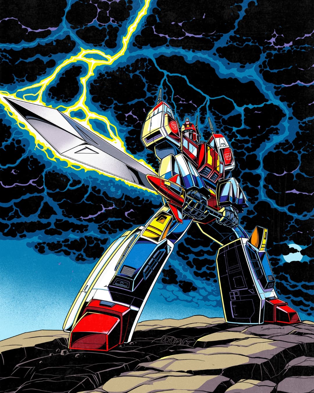 autobot, blue_eyes, clouds, cloudy_sky, commentary, commission, english_commentary, full_body