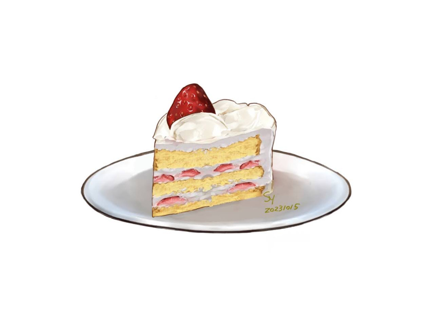 cake, cake_slice, commentary_request, cream, food, food_focus, fruit, no_humans