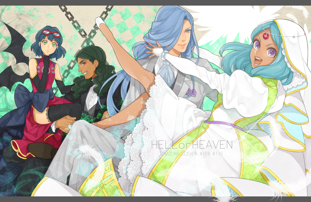 blue_eyes, blue_hair, dress, edgar_valtinas, glasses_on_head, green_eyes, inazuma_eleven, inazuma_eleven_(series)