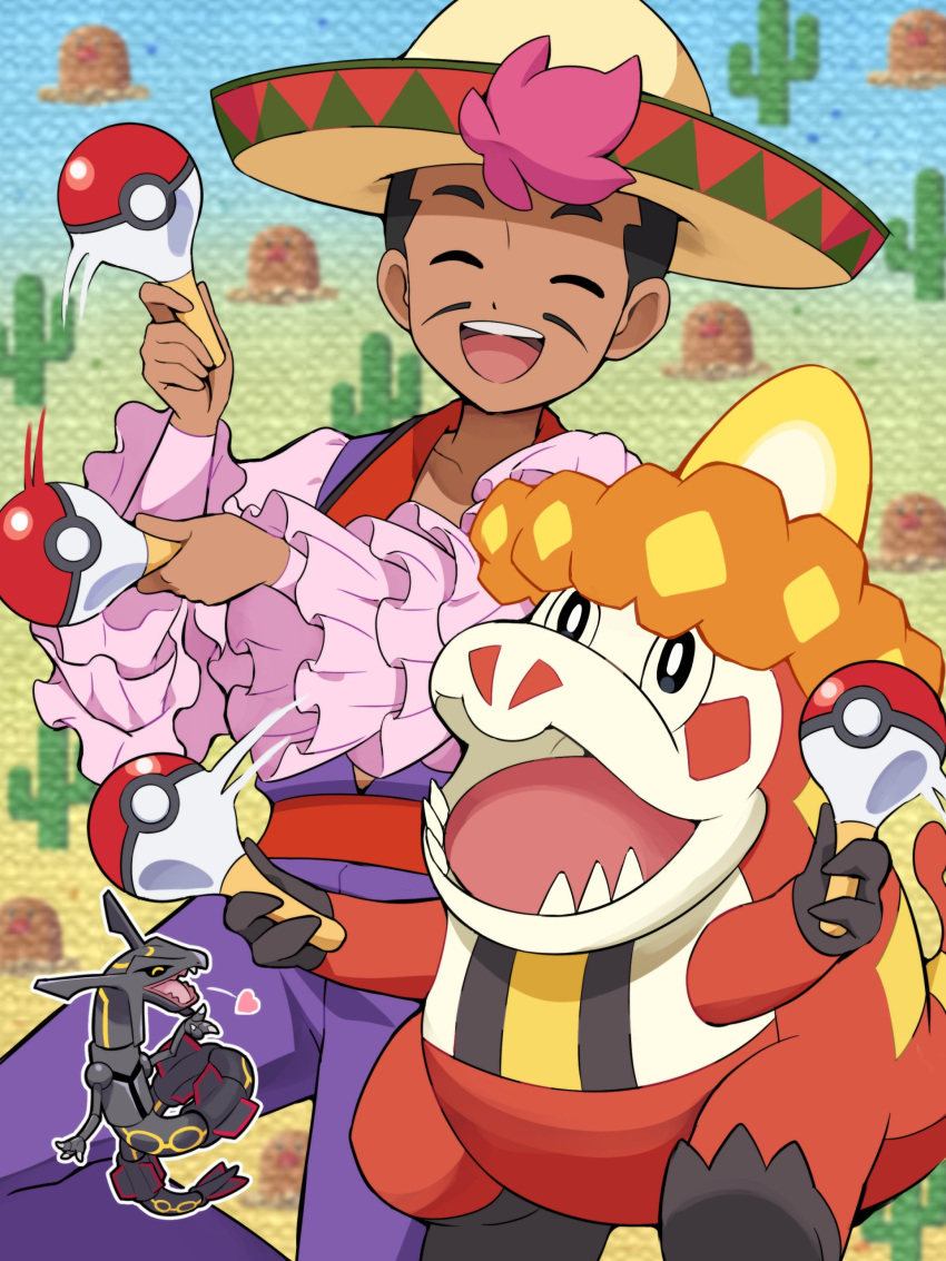 1boy, absurdres, alternate_color, black_hair, brock_(pokemon), brock_(pokemon)_(cosplay), charro, claws