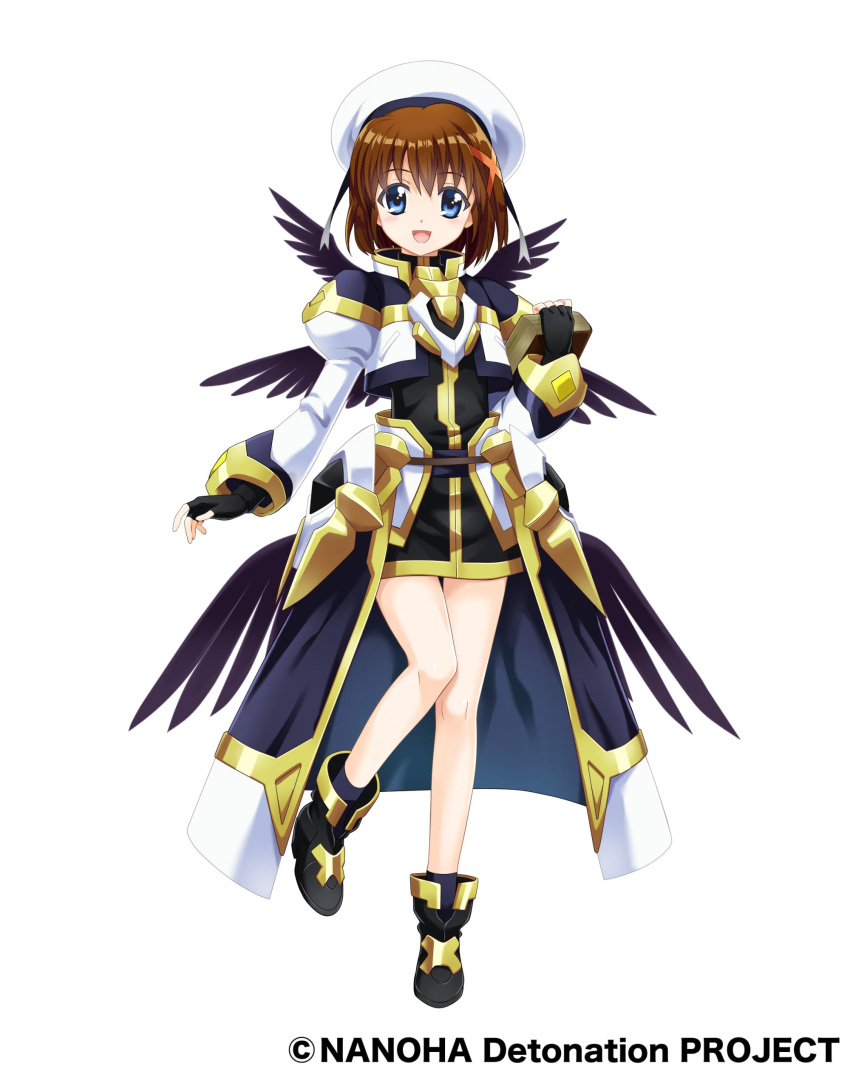 1girl, absurdres, ankle_boots, black_gloves, black_wings, blue_eyes, book, boots