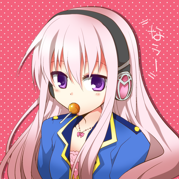 headphones, kamiyoshi, lollipop, long_hair, pink_hair, purple_eyes, tantei_opera_milky_holmes, tooyama_saku