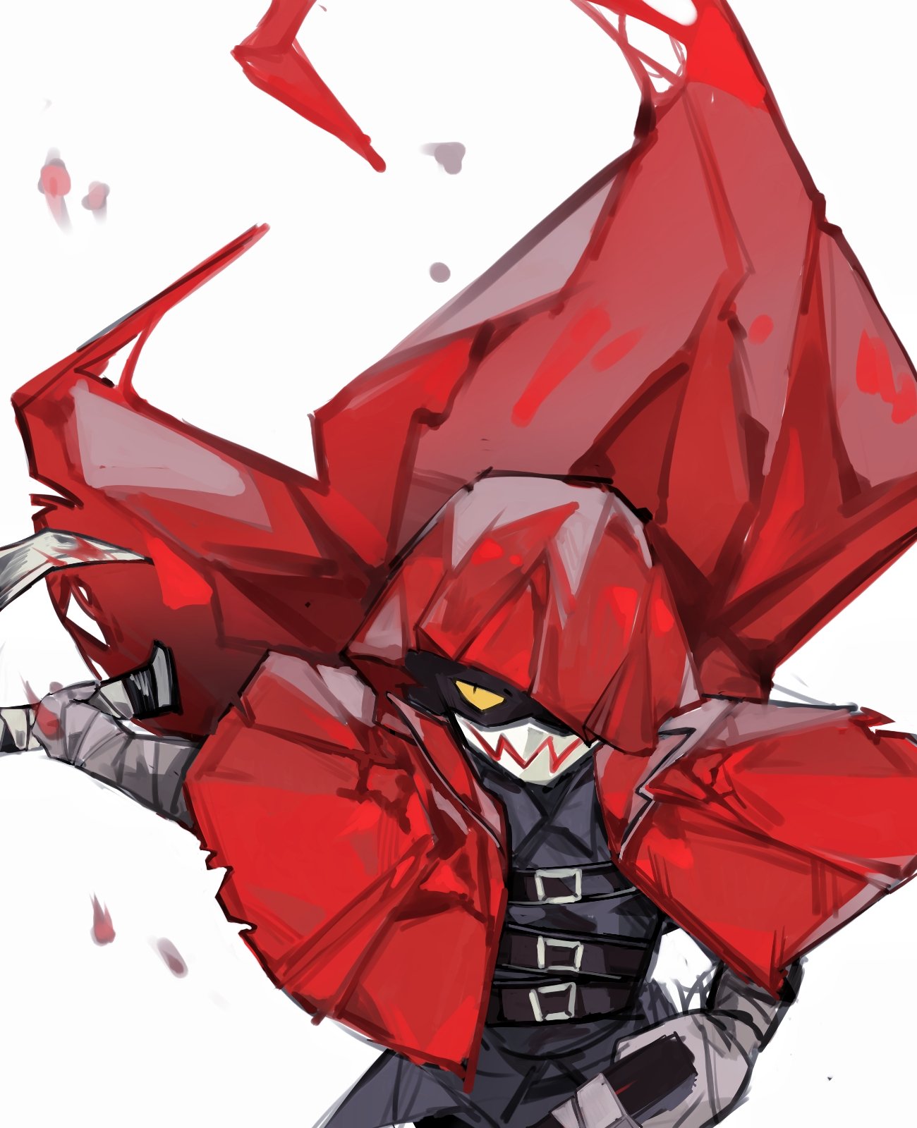 1girl, black_eyes, black_shirt, cape, capelet, collared_shirt, colored_sclera, gun