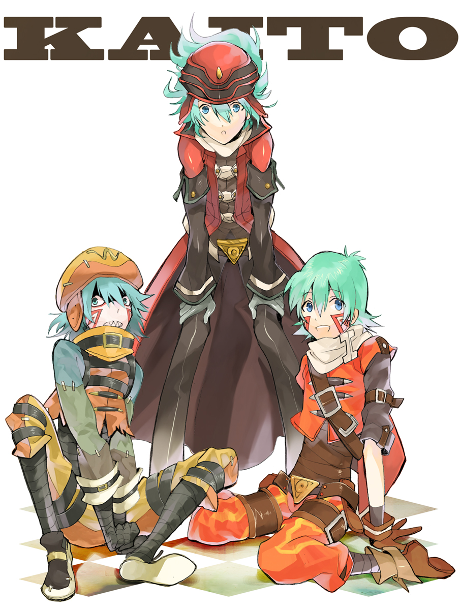 .hack, .hack//g.u., .hack//games, .hack//link, .hack//tasogare_no_udewa_densetsu, aqua_hair, azure_kite, bad_id, belt, blue_eyes, blue_hair, crazy_eyes, gloves, hat, hibiki_nino, highres, kite_(.hack//), kunisaki_shugo, long_coat, long_hair, shugo, smile, tattoo