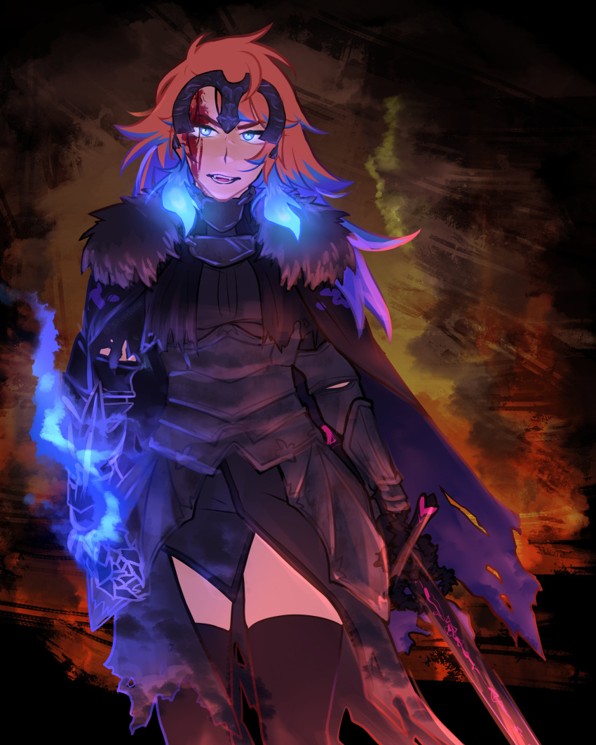1girl, absurdres, alternate_costume, blood, blood_on_face, blue_eyes, blue_hair, cosplay