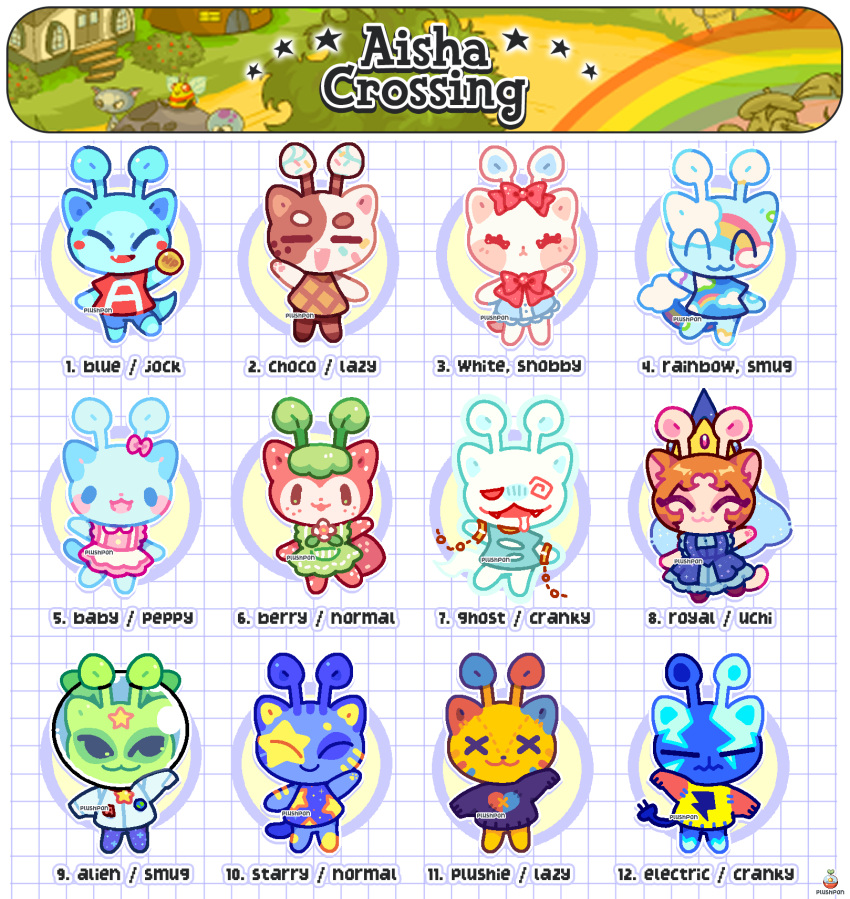 4girls, 6+others, aisha_(neopets), alien, alien_aisha, animal_crossing, animal_ears, antennae