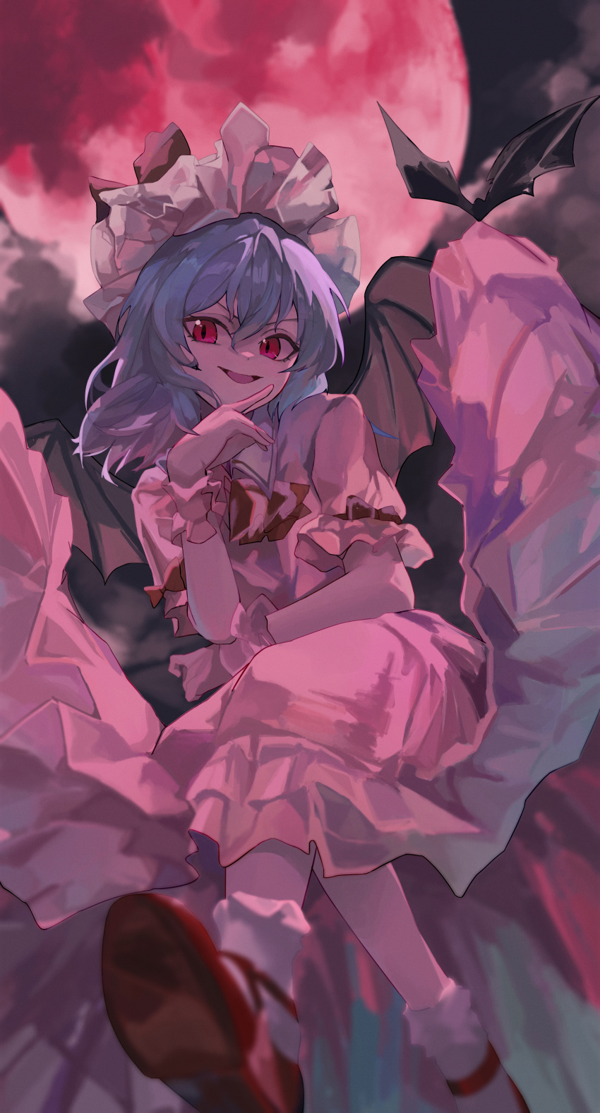 1569847238, 1girl, absurdres, bat_(animal), bat_wings, blue_hair, bobby_socks, commentary_request