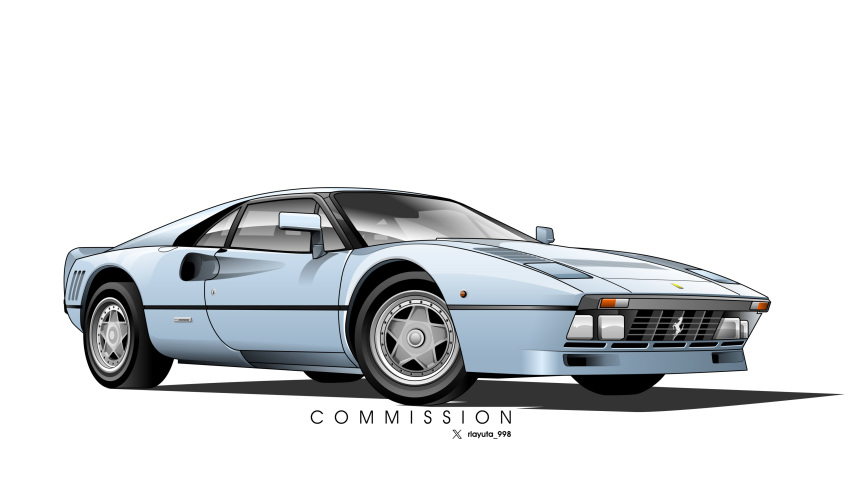 absurdres, car, commission, english_commentary, ferrari, grey_car, highres, motor_vehicle