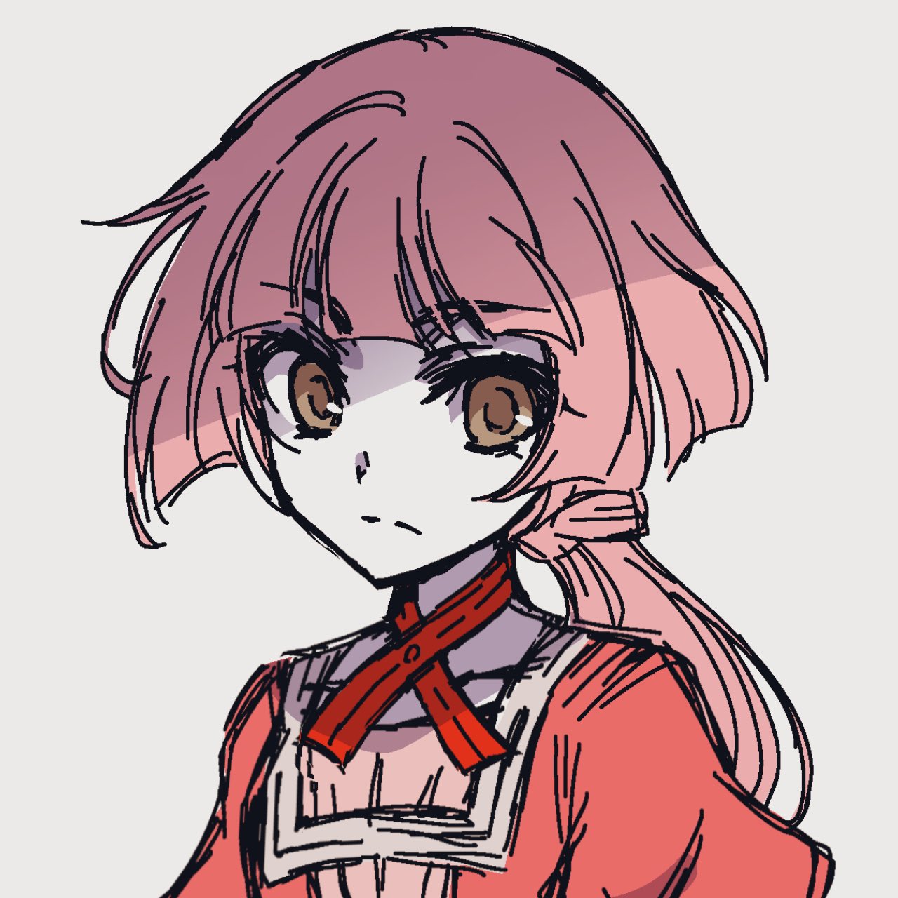 1girl, blunt_bangs, brown_eyes, choker, evillious_nendaiki, expressionless, flat_chest, frown