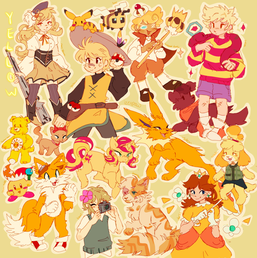 4boys, 5girls, animal, animal_crossing, annotation_request, basil_(omori), beam_kirby, bear_girl