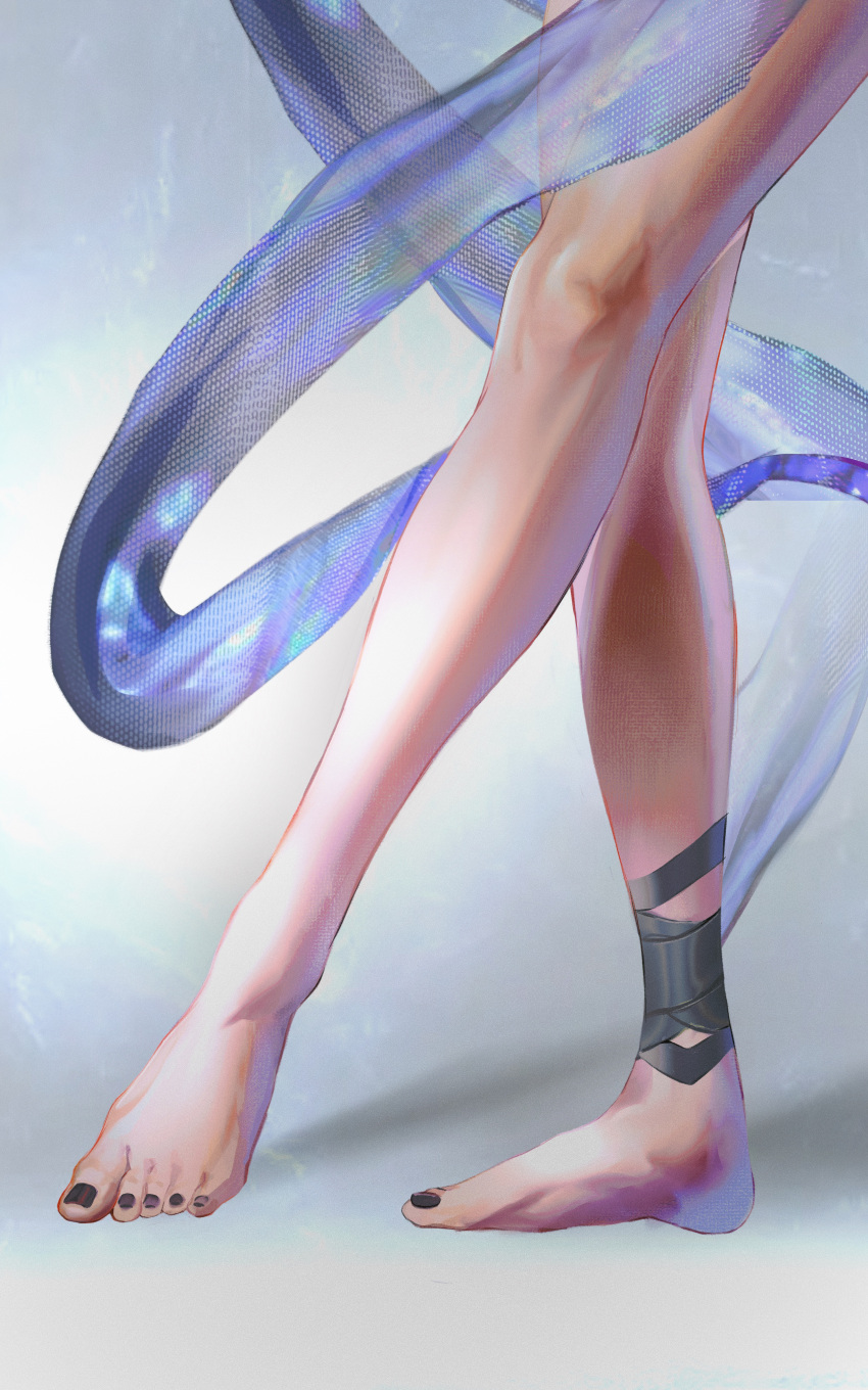 1girl, absurdres, ankle_wrap, art_study, bare_legs, barefoot, black_nails, bojiang
