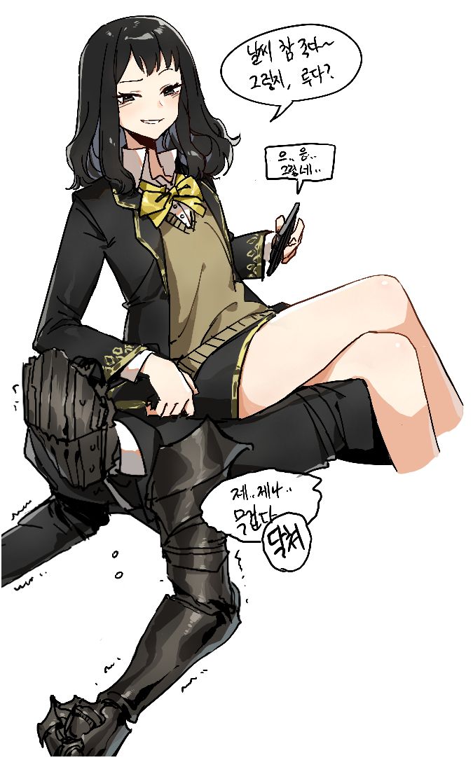 1boy, 1girl, baral_(project_moon), black_eyes, black_hair, black_jacket, black_skirt, brown_sweater_vest