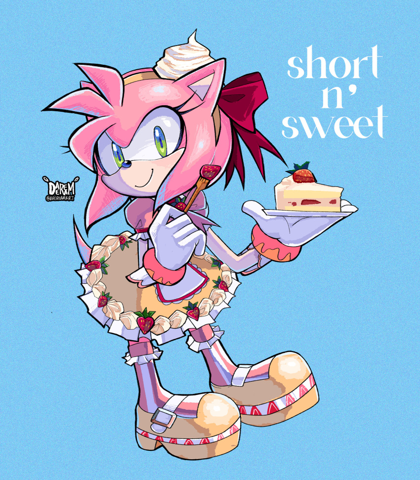 1girl, absurdres, amy_rose, amy_rose_(dulce), animal_ears, animal_nose, blue_background, bow