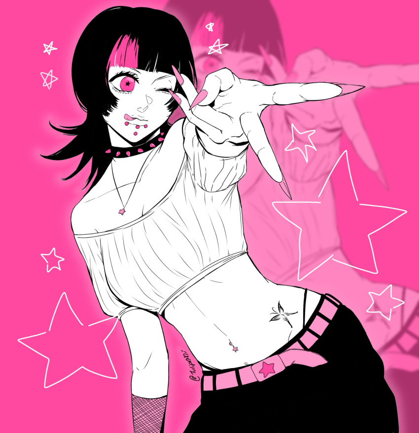 belly, choker, crop_top, highres, hoshi_kirara, jujutsu_kaisen, nail_polish, navel_piercing