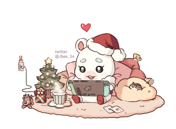 1girl, alternate_costume, animal, animal_crossing, christmas, christmas_tree, commentary_request, cup