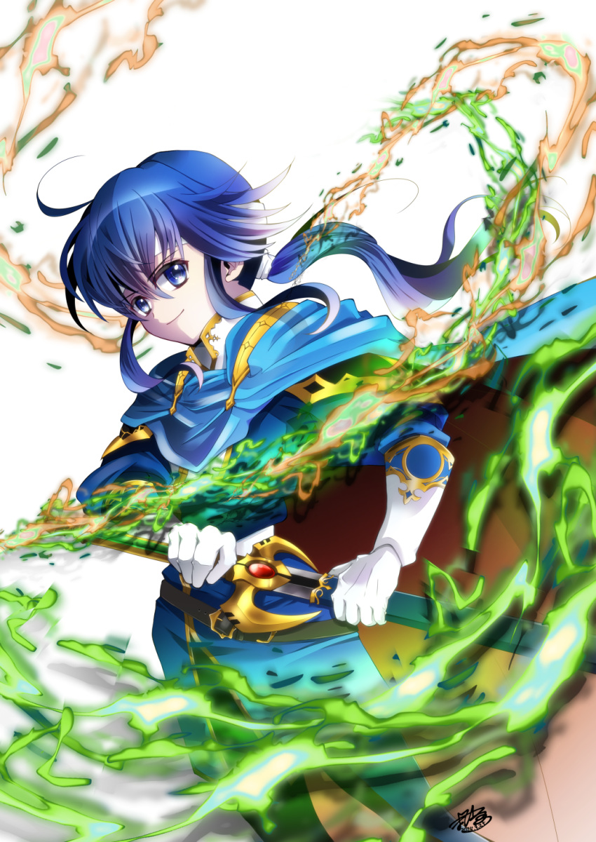 belt, blue_hair, cape, fire_emblem, fire_emblem:_genealogy_of_the_holy_war, gloves, glowing, headband