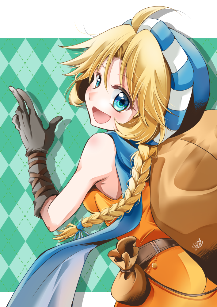 1girl, ahoge, beanie, belt, belt_pouch, blonde_hair, blue_eyes, blush