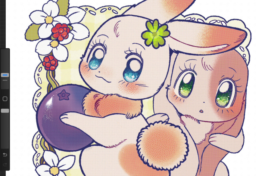 :3, animal, animal_focus, art_program_in_frame, blue_eyes, blueberry, blush, chima_(happy_happy_clover)