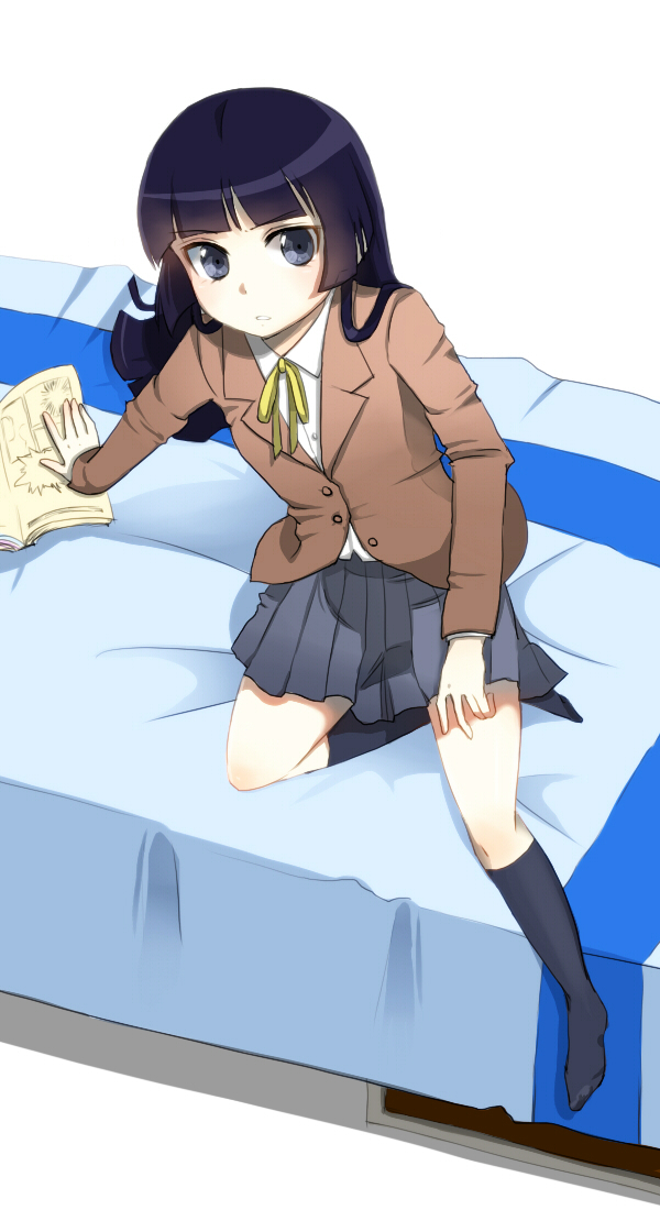 black_eyes, black_hair, gokou_ruri, long_hair, manga_(object), mya_(ma0ma0ma), ore_no_imouto_ga_konna_ni_kawaii_wake_ga_nai, school_uniform