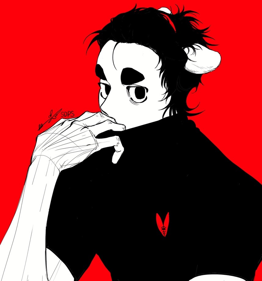 1boy, animal_ears, arthurlogansdps, bear_boy, bear_ears, commentary_request, ears_down, korean_commentary