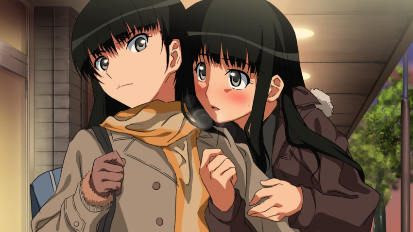 amagami, arm_grab, arm_hug, ayatsuji_tsukasa, ayatsuji_yukari, blush, incest, jacket