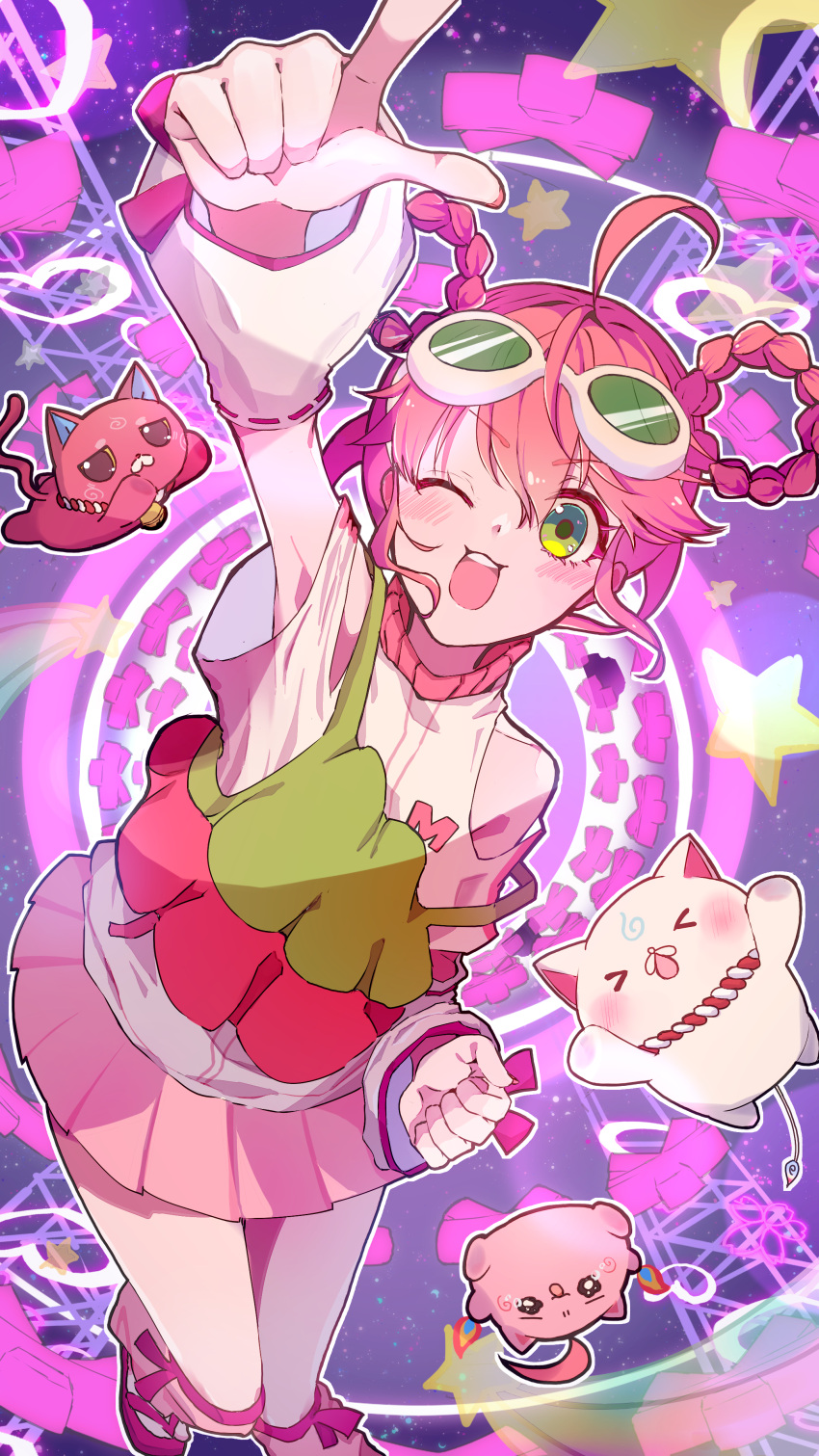 1girl, 35p_(sakura_miko), 3others, 6n0_w, absurdres, ahoge, alternate_costume, blush