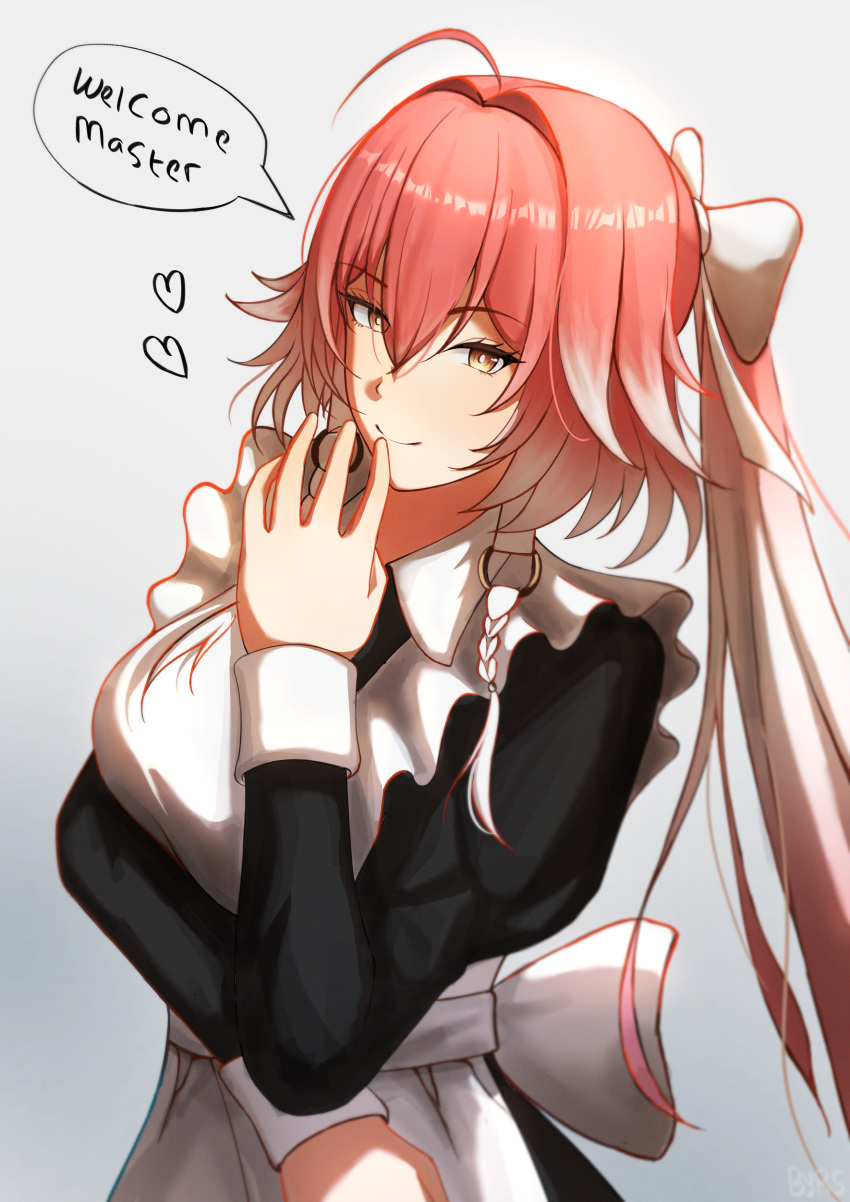1girl, absurdres, ahoge, alternate_costume, apron, black_dress, bow, braid