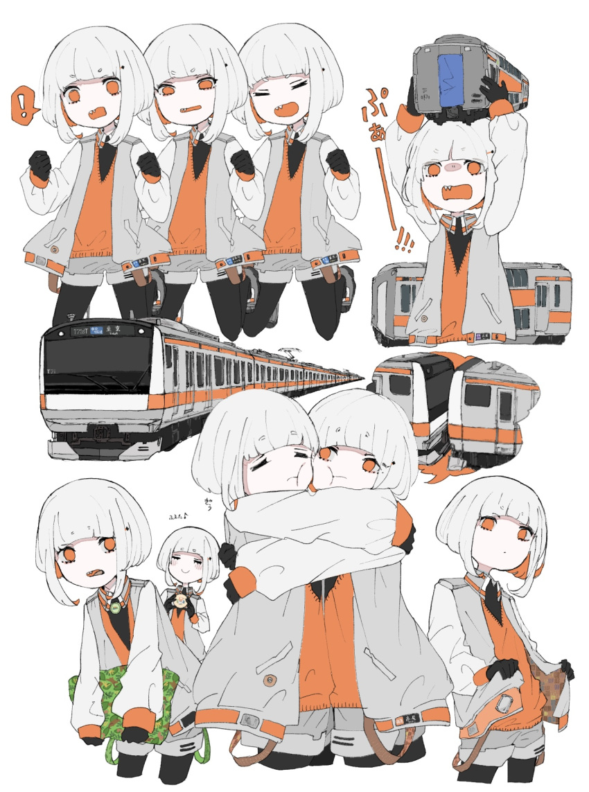 3girls, augustin_tea, black_gloves, black_pantyhose, cardigan, clone, collared_jacket, colored_inner_hair