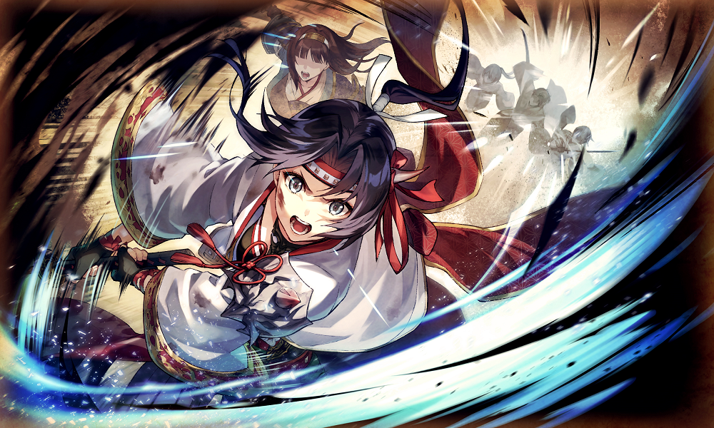 2girls, 3others, amane_(dare_ga_tame_no_alchemist), azami_(dare_ga_tame_no_alchemist), battle, black_gloves, black_hair, brown_hair
