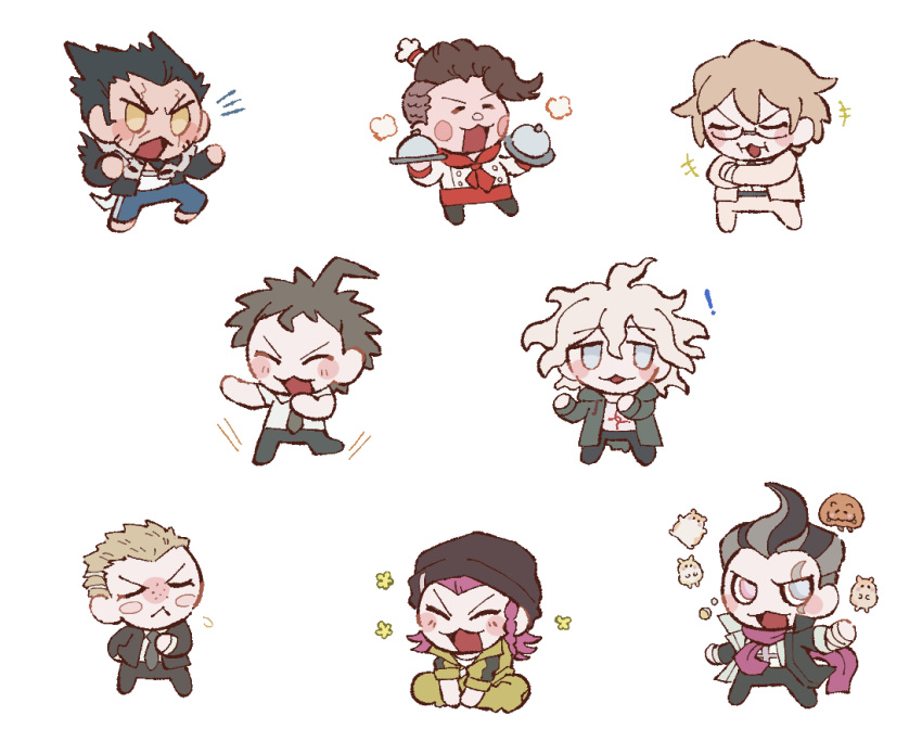30en_(esx5g), 6+boys, :<, ahoge, animal, black_hair, black_hat, black_jacket