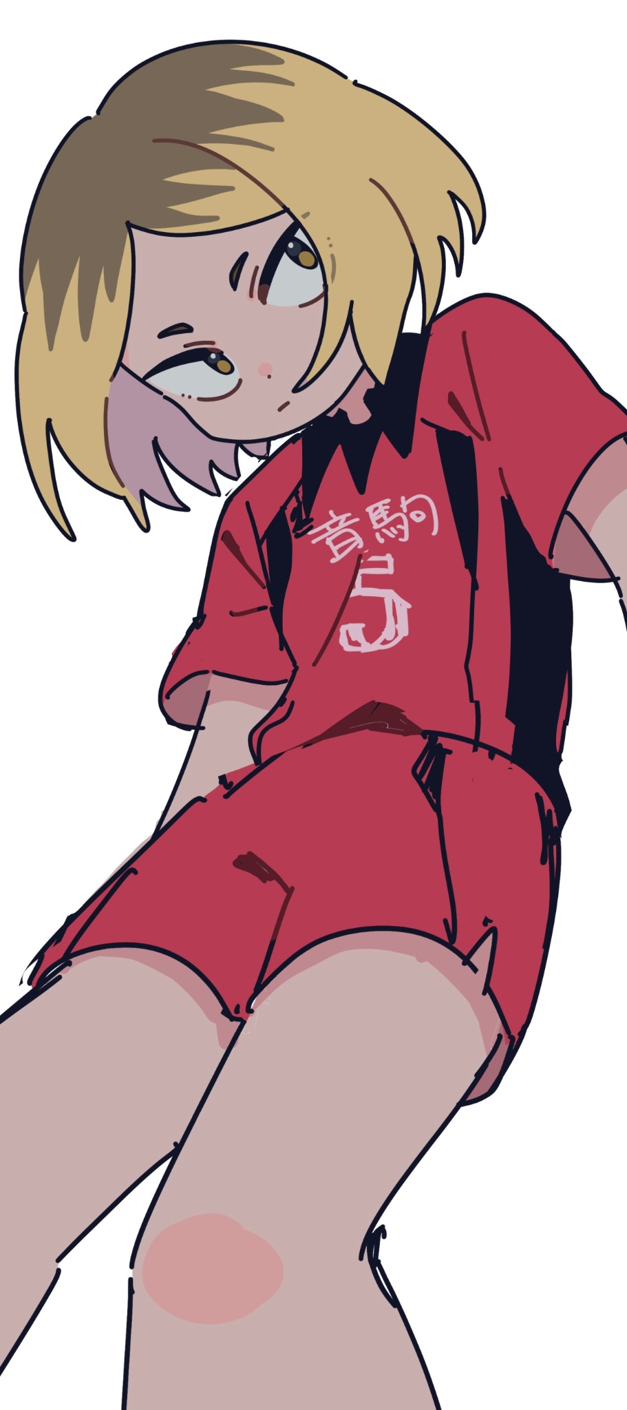 1boy, androgynous, bishounen, blonde_hair, cowboy_shot, crew_neck, haikyuu!!, highres