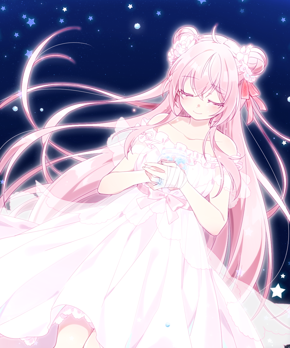 1girl, ahoge, bandaged_arm, bandages, bow, candy_jar, closed_eyes, closed_mouth