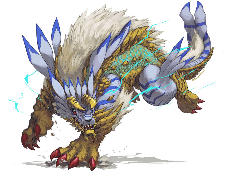 all_fours, body_fur, colored_skin, digimon, digimon_(creature), electricity, full_body, highres