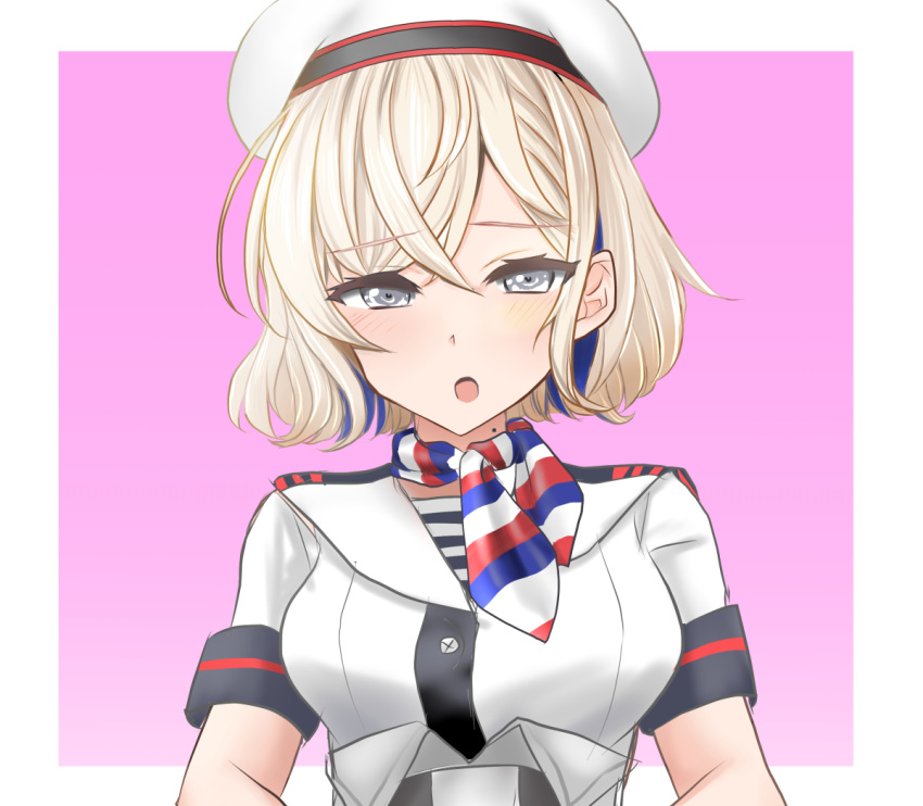 1girl, beret, blonde_hair, blue_hair, breasts, colored_inner_hair, commentary_request, fd_(fd_sanmaru)
