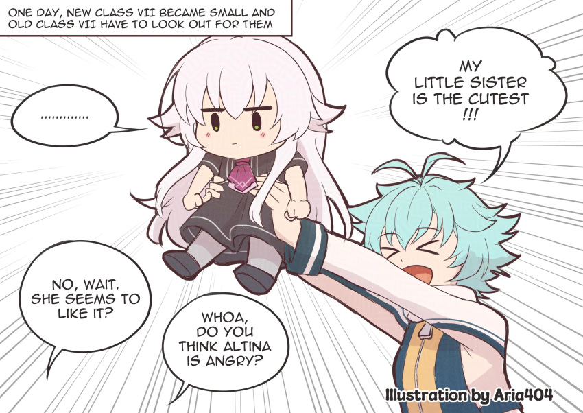 >_<, ..., 2girls, :d, altina_orion, antenna_hair, aria_404, artist_name