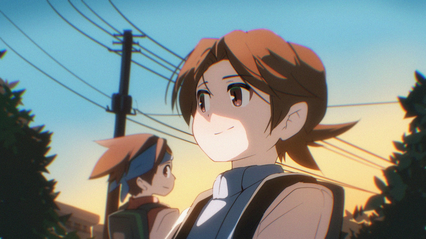 2boys, 3suisousui, alternate_universe, blue_vest, brothers, brown_eyes, brown_hair, highres